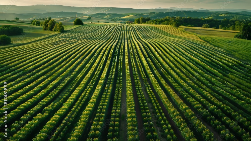 Aerial view of expansive wheat fields with uniform rows creating a beautiful pattern in the landscape Generative AI Aerial view of expansive wheat fields with uniform rows creating a beautiful pattern in the landscape Generative AI
