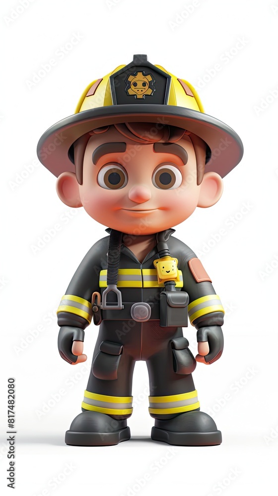 cute Firefighter character white background 3D styled character funny cute front view simple 3d full color cute Firefighter character white background 3D styled character funny cute front view simple 3d full color