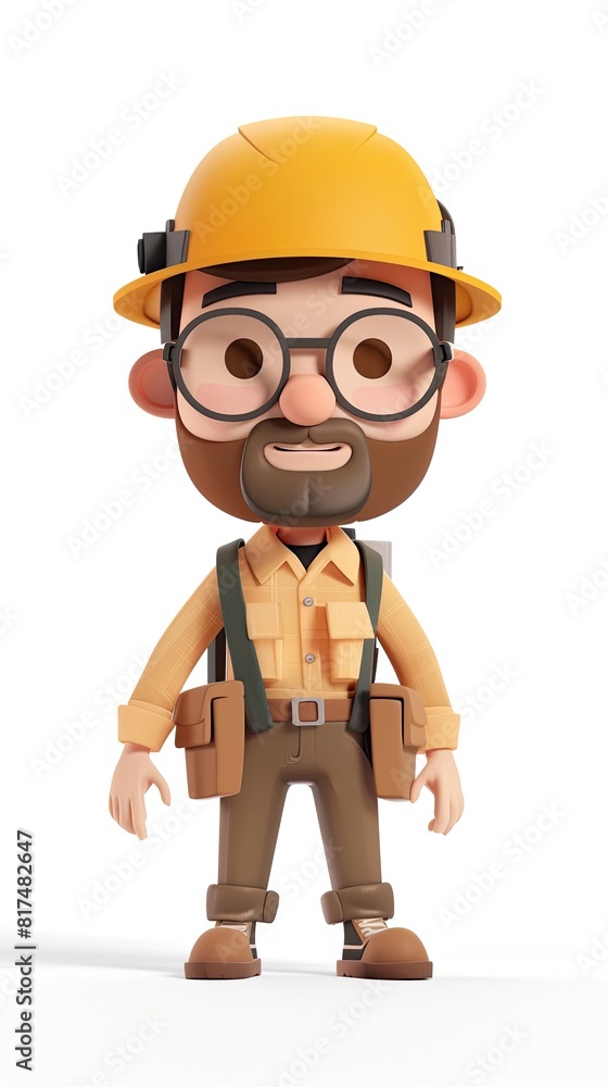 cute Geologist character white background 3D styled character funny cute front view simple 3d full color cute Geologist character white background 3D styled character funny cute front view simple 3d full color