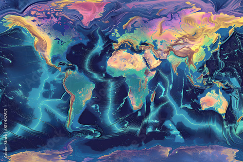 Illustration Depicting Global Warm and Cool Ocean Currents Mapped Geographically