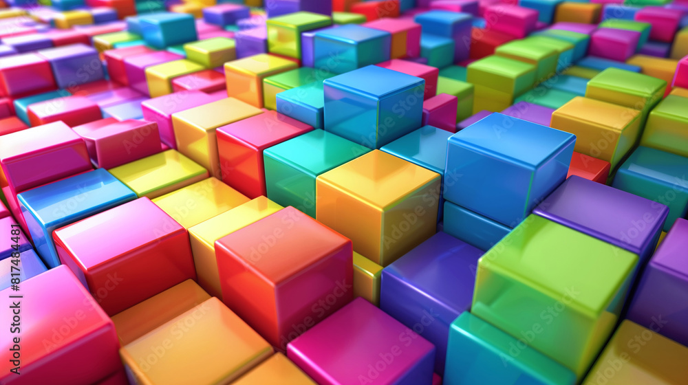 Colorful 3D Blocks, Abstract Pattern Colorful 3D Blocks, Abstract Pattern