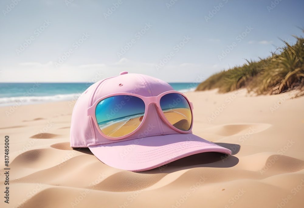 Sunglasses and a hat on the beach