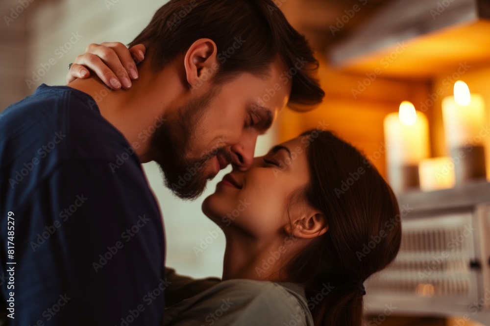 Affectionate Couple Sharing A Romantic Moment At Home Affectionate Couple Sharing A Romantic Moment At Home