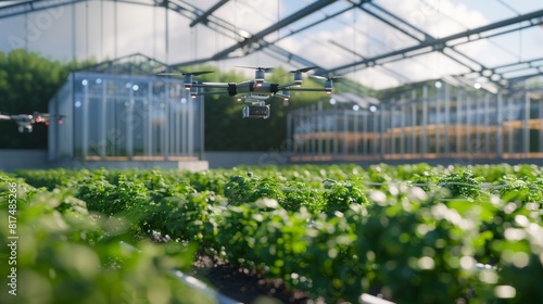 Plenty of fresh herbs and lettuces growing in a greenhouse using aeroponic technology