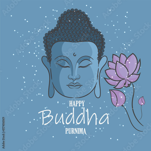 Lord Gautama Buddha meditating face vector image. Happy Vesak day illustration. Buddha Purnima. 