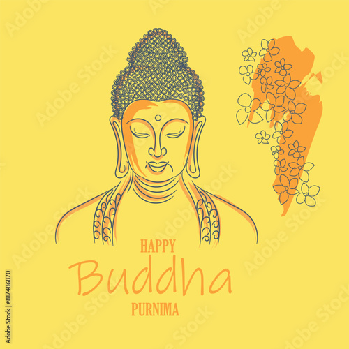 Lord Gautama Buddha meditating face vector image. Happy Vesak day illustration. Buddha Purnima. 