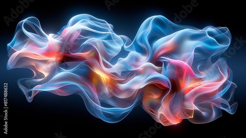 Vibrant Flowing Abstract Shape Art with Blue and Red Hues - Digital Rendering of Ethereal, Colorful Fluid Form in Motion
