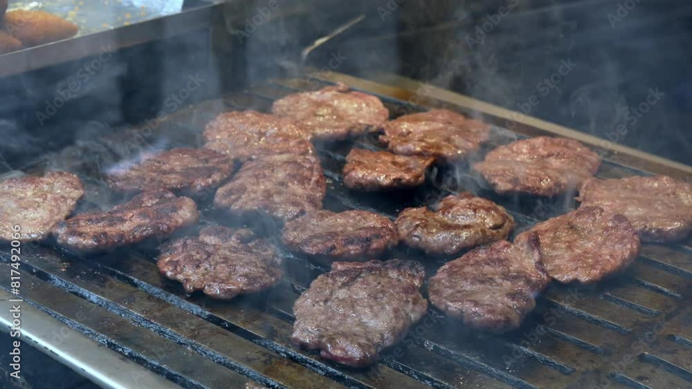 Cooking beef for burger. Meat roasted at kitchen. Cooking beef for burger. Meat roasted at kitchen.