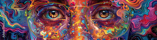Psychedelic portrait of a person with AI-generated patterns  bright colors  abstract  digital painting