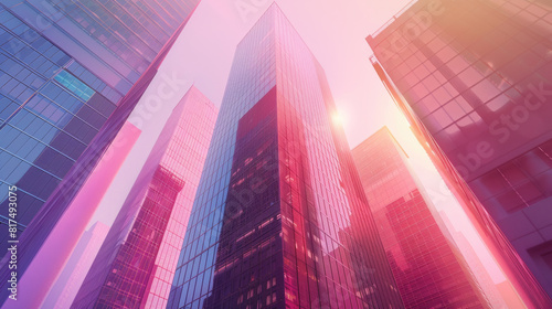 glass buildings in the city with sunset  business background