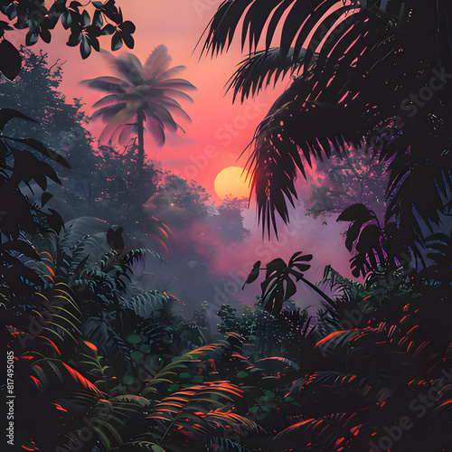 palm trees at sunset. Generative AI