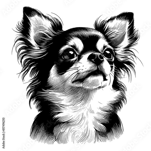 Hand drawn cute Chihuahua portrait, vector sketch isolated on transparent background.	