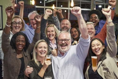 Diverse People Cheerful Enjoying Beer Celebration Arms Raised Concept