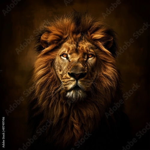 portrait of lion on dark and gold background