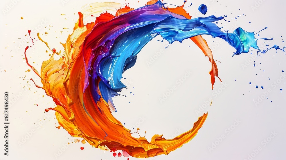 Obraz premium A dynamic arrangement of colorful paint splashes forming an elegant crescent shape