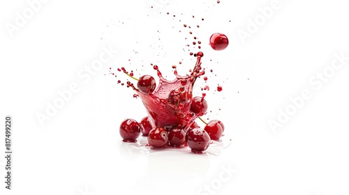 Cranberry with fresh red juice splash Isolated on a white background