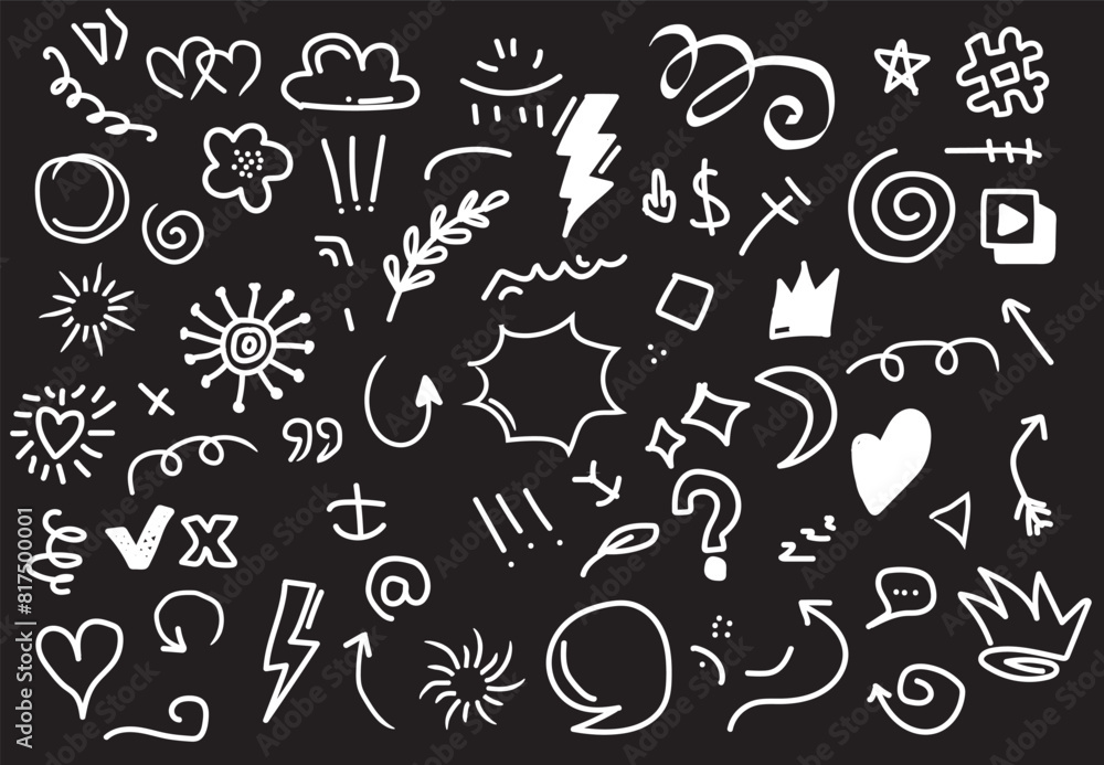 doodle set of hand drawn arrows .Vector doodle design elements. Illustration on a white background for business infographics, banners, web and concept design. black background doodle set of hand drawn arrows .Vector doodle design elements. Illustration on a white background for business infographics, banners, web and concept design. black background