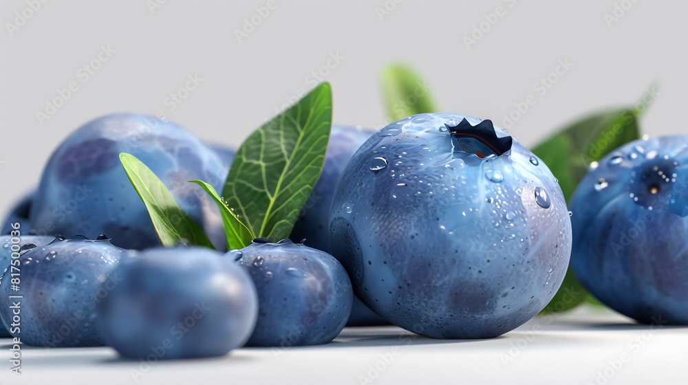 Blueberries with Leaves on White Background Blueberries with Leaves on White Background