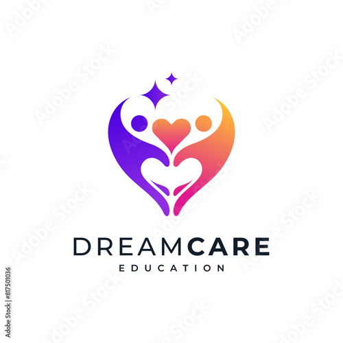 hands and two people forming a heart with stars for people care and education logo