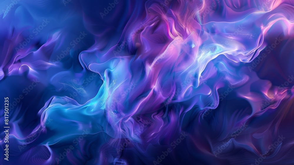3d abstract blue and purple background with flowing smoke, wavy liquid texture	