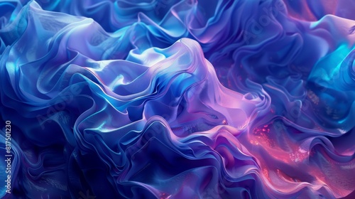 3d abstract blue and purple background with flowing smoke, wavy liquid texture 