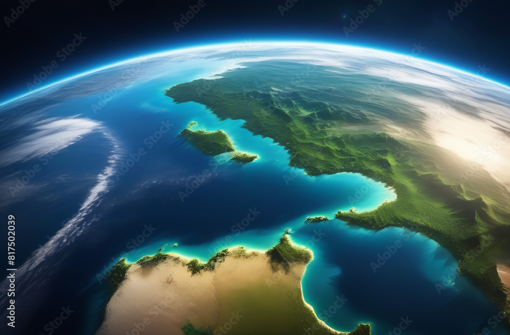 Fantastic view of the earth from space. Beautiful view of the ocean and the land