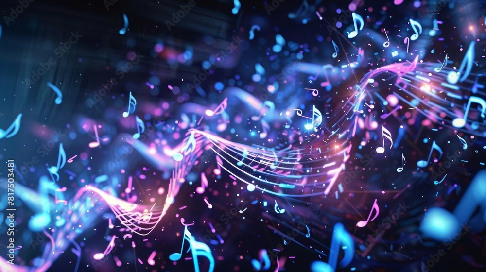 Futuristic concept of DNA strands with glowing musical notes Futuristic concept of DNA strands with glowing musical notes