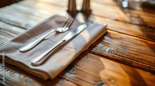 cutlery on a napkin on a table
