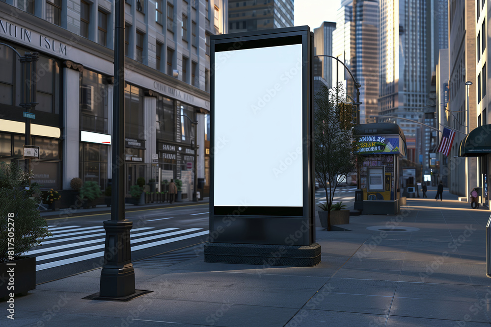 City Street with Blank Billboard, Wet Pavement City Street with Blank Billboard, Wet Pavement