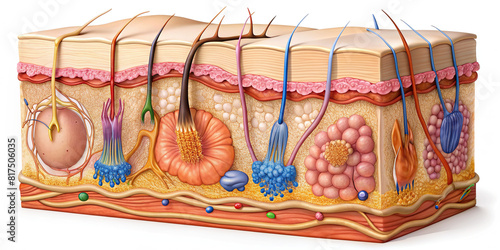 Detailed image of human integumentary system showing skin, hair, and nails, focusing on integumentary organs photo