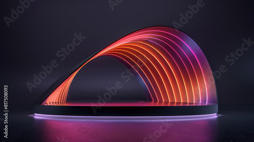 Abstract night scene with colorful, glowing lines in a wave-like pattern photo