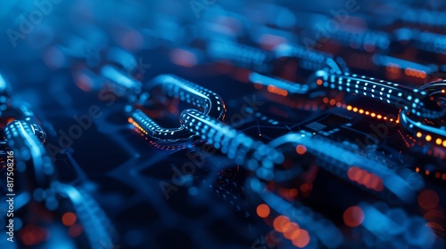 A glowing blue and orange blockchain.