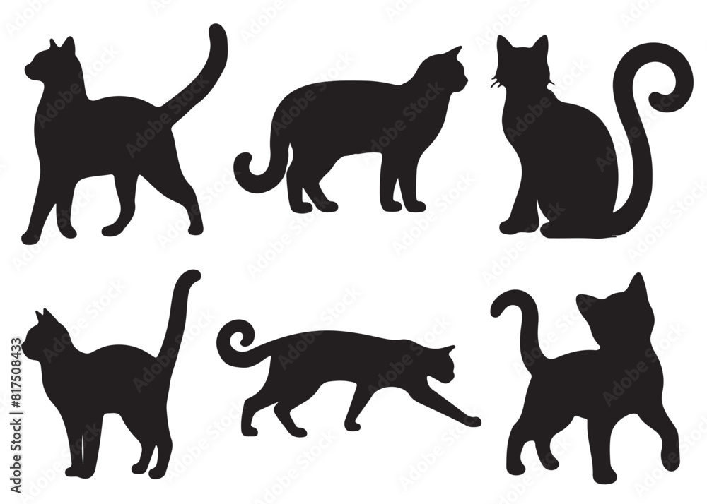 Cat silhouette vector,  isolated silhouette cat set