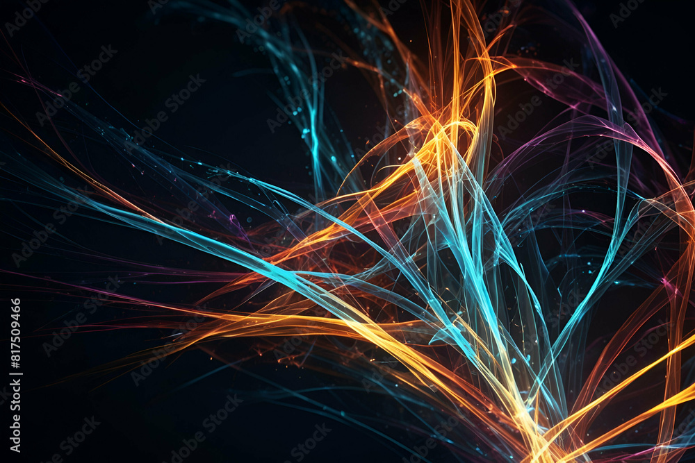 Fototapeta premium Abstract Twisted Light Fibers Modern Fractal Fantasy Majestic Background. Illuminated Light Painting