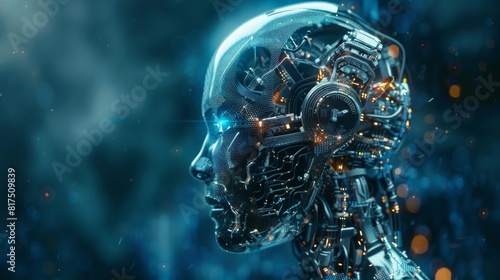 A futuristic head with a blue background