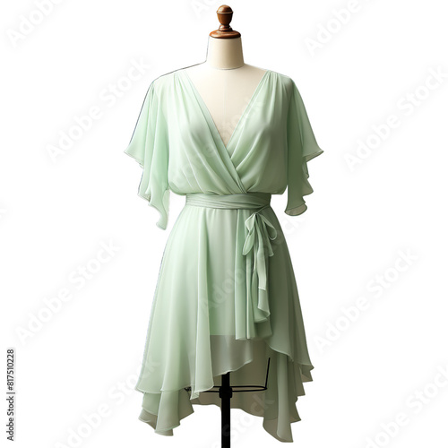A Very short Light green chiffon wrap, Isolated on transparent PNG background, Generative ai