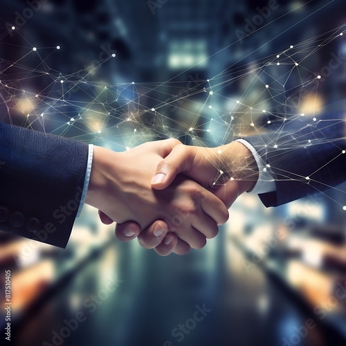 Close up of business handshake on abstract background.