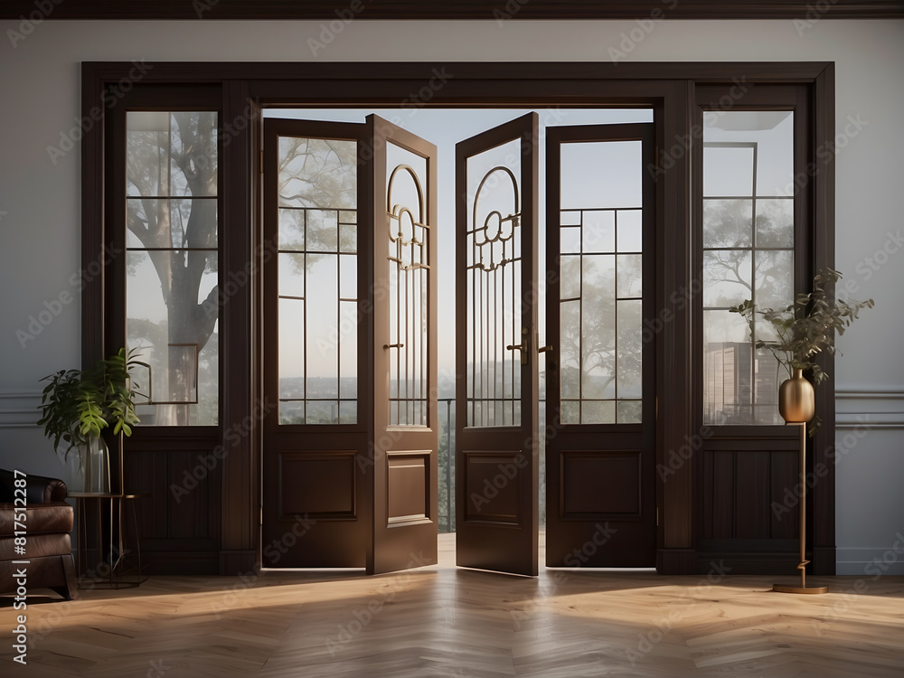 Set of home door elements for open and close isolated on background, interior design concept Set of home door elements for open and close isolated on background, interior design concept