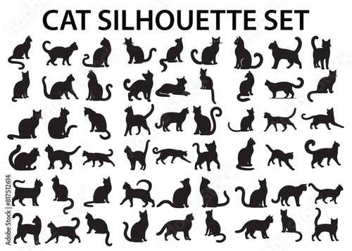 Cat silhouette vector   isolated silhouette cat set