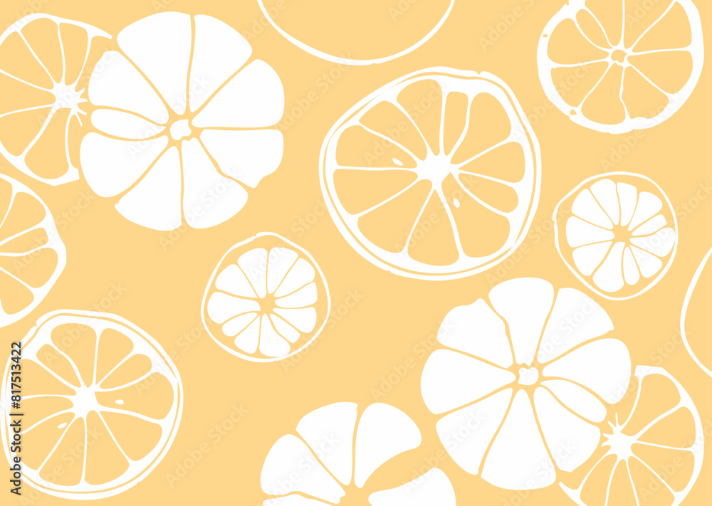 Stylized illustration of citrus fruit slices in white on a bold, bright red background, featuring varying sizes and shapes scattered across the image. Stylized illustration of citrus fruit slices in white on a bold, bright red background, featuring varying sizes and shapes scattered across the image.