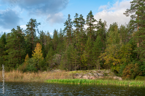 Lake Ladoga near the village Lumivaara on a sunny autumn day, Ladoga skerries, Lakhdenpokhya, Republic of Karelia, Russia photo