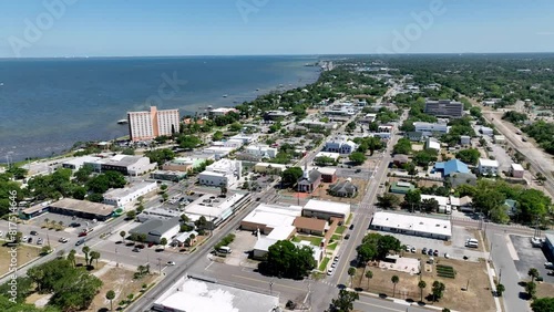 aerial flying high above the city of titusville florida photo