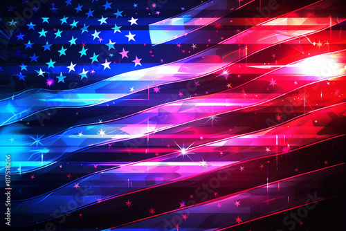 Vibrant illustration with a neon glow effect in flag colors for an American-themed header/footer. photo