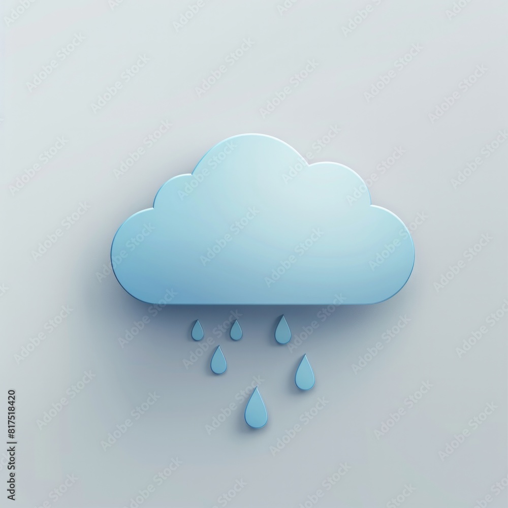 A light blue cloud icon with gentle rain against a soft grey background, AI Generative A light blue cloud icon with gentle rain against a soft grey background, AI Generative