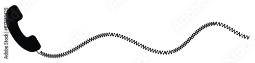 Telephone receiver with a cord. Phone handset with extension cord. Black silhouette isolated on a white background. EPS 10