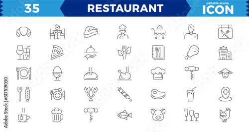 Restaurant vector line icons set. Food icon collection. Thin signs for restaurant menu. Pixel perfect. Editable Strokes,Outline icons collection. Simple vector illustration.