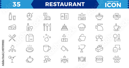 Restaurant vector line icons set. Food icon collection. Thin signs for restaurant menu. Pixel perfect. Editable Strokes,Outline icons collection. Simple vector illustration.