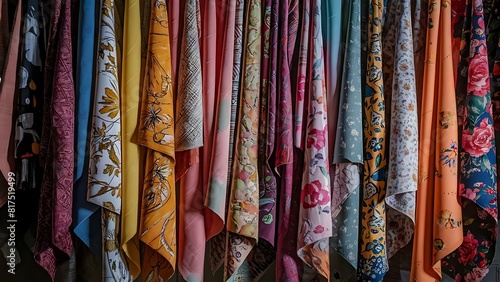 Wallpaper Mural a vibrant tapestry of colors and patterns with this captivating image of hanging fabric swatches. Each piece of fabric. Torontodigital.ca