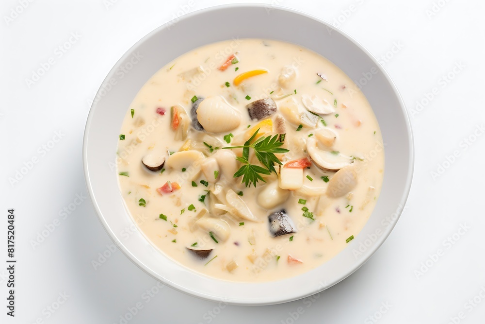 Chowder on a plate on white background. Chowder on a plate on white background.