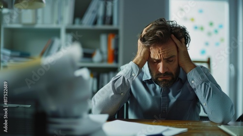 Stressed businessman facing work challenges at the office